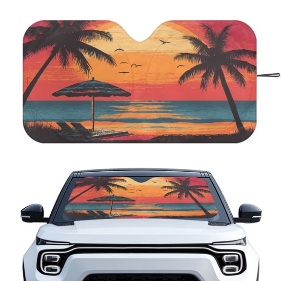 KUIFORTI Front Car Windshield Cover Sun Shade, Palm Tree Automotive Interior Sun Protection Universal Car Window Sunshade Guaranteed UV Protection, Easy to Install
