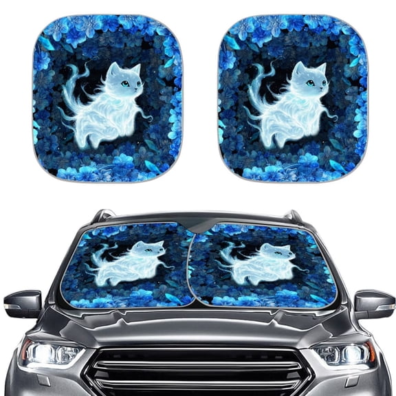 KUIFORTI Front Window Car Sun Shade Cute Cat Sun Visor for Car Windshield Cover - Truck Window Shades Car Flag & Sun Visor for Truck Windshield Sunshades