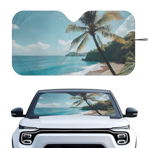 KUIFORTI Front Windshield Car Sun Shade Large SUV Accessories, Palm Tree Sun Screens for Cars, Sedans, Trucks, Hatchbacks, Foldable Front Window Heat Insulation Protection Keeps Your Vehicle Cool