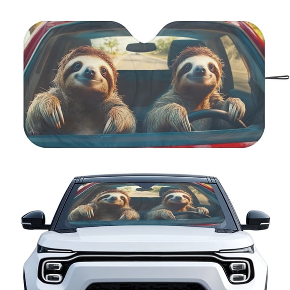 KUIFORTI Front Windshield Shade Cute Sloth Auto Sunshade for Car Truck SUV-Blocks UV Rays, 66.53" X 34.44" Auto Sun Visor Protector-Keeps Your Vehicle Cool