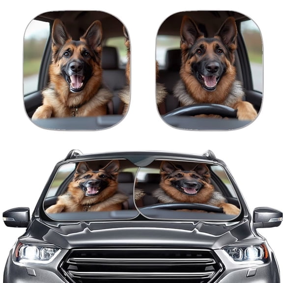 KUIFORTI Front Windshield Sun Shade Cute Dog Car Sun Shade for Front Window, Reusable Auto Sun Visor Heat Protection, Universal Car Sunscreen Blocks UV Rays