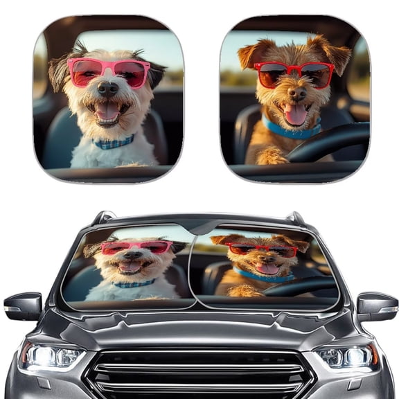 KUIFORTI Front Windshield Sun Shade Cute Dog Sunshade for Car Windshield, Blocks UV Rays Sun Visor for Car Window Protector, Easy Setup Keeps Your Vehicle Cool