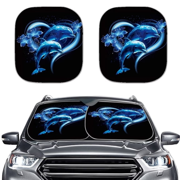 KUIFORTI Front Windshield Sun Shade Cute Dolphin Car Sun Shade Windshield Cover, Protect Car from Sun Rays & Heat Damage Keep Cool and Protect Interior