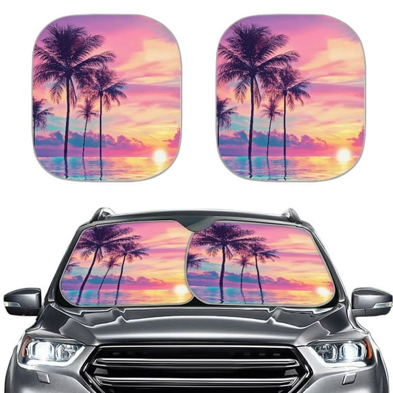 KUIFORTI Front Windshield Sun Shade Foldable 2-Piece Car Sunshades Reflect UV Sun and Heat and Protect Your Car, Easy to Install, Palm Tree