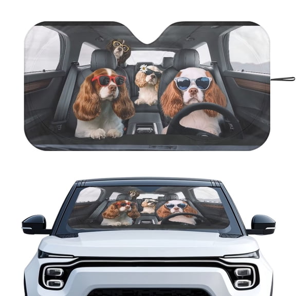 KUIFORTI Front Windshield Sun Shade Funny Dog Window Sun Blocker for Car, Cute Car accessories for Women, 66.53"x34.44" - Premium Reflective Material Blocks 98% Solar Radiation