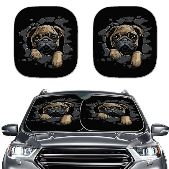 KUIFORTI Front Windshield Sun Shade Funny Pug Car Window Covers, Reusable Sunshade Sun Shield for Trucks Cars Sedans SUVs