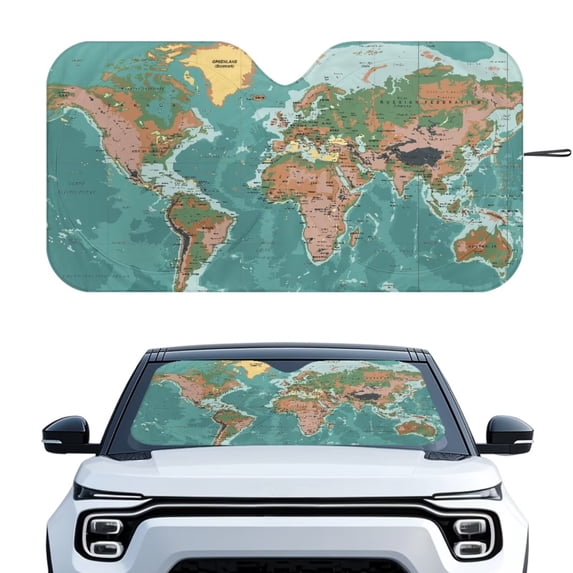 KUIFORTI Front Windshield Sun Shade Large Car Shades for Front Windows, Easy Installation Reusable Sun Shield for Car, SUV, Big Sedan, Van, Hatchback, Map