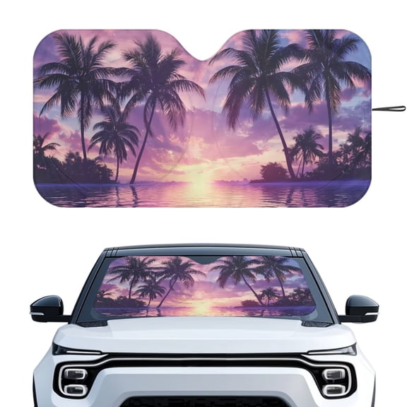 KUIFORTI Front Windshield Sun Shade for Women, Palm Tree Sunshades for Car Windshield, UV Protection, Extra Large Car Window Screens Foldable SUV Window Shade, Collapsible Design