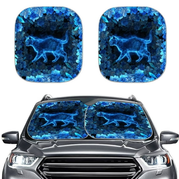 KUIFORTI Funny Cat Car Windshield Sun Shade Cute Animal Print, Foldable UV Ray Sun Visor Protector Sunshade to Keep Your Vehicle Cool