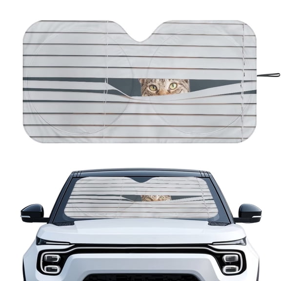 KUIFORTI Funny Cat Windshield Sunshade Block Heat and Sun UV Rays, Front Windshield Sun Shade Large Sun Visor for Car- Keeps Your Vehicle Cool - 66.53×34.44 Inch Cat