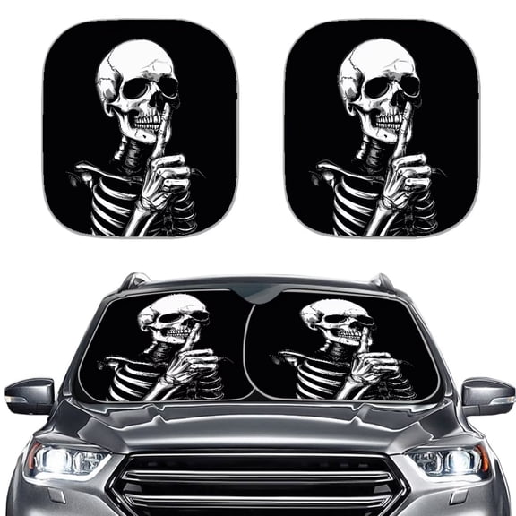 KUIFORTI Funny Skull Car Windshield Sunshade Black Gothic Skeleton Sun Visor Protector Front Window Shade, Keeps Out UV Rays, Keeps Your Vehicle Cool