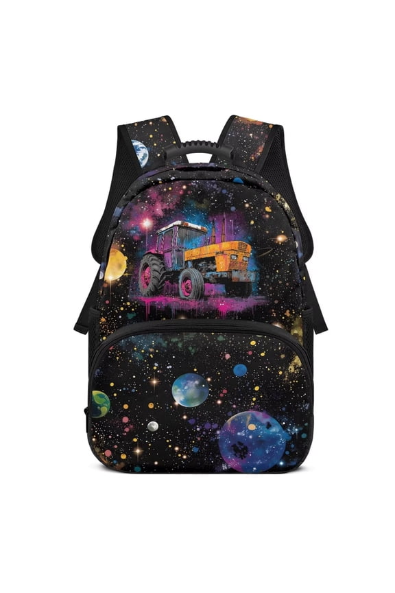 Galaxy Tractor Print Children'S Backpack Comfortable Polyester Kids Bookbag with Multiple Pockets for Elementary Primary Middle School Back to School Gifts