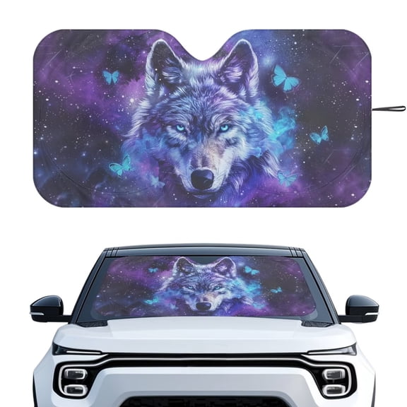 KUIFORTI Galaxy Wolf Windshield Sun Shade for Car Truck & SUV - Foldable Auto Front Window Sunshade, Shield Cover for Car Screen, Protector Blocks UV Rays and Keeps Vehicle Cool (66.53×34.44 Inch)
