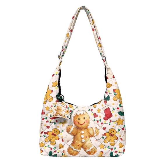 KUIFORTI Gingerbread Man Quilted Tote Bag for Women Soft Hobo Handbag ...