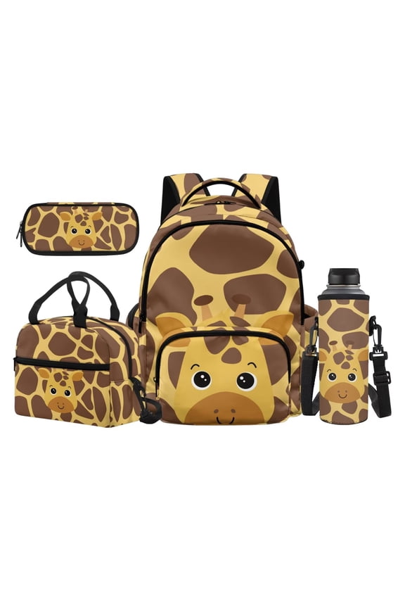 Giraffe Cute Bookbag and Lunchbox Set 4 piece Durable Kids Backpack with Pencil Bags Water Bottle Sleeve for Elementary School Students Back to School Gifts