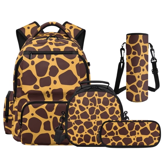 KUIFORTI Giraffe Pattern Girls Backpack Set 4Pcs, Lightweight School Bag with Lunch Bag Pencil Case for Elementary Primary Middle School Back to School Supplies