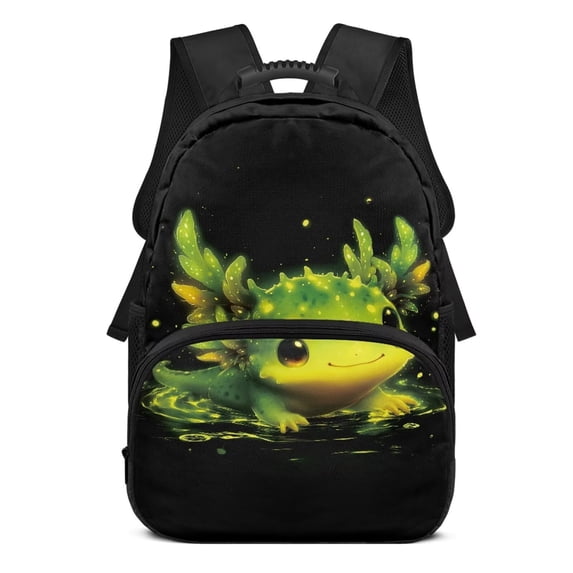 KUIFORTI Glow Green Axolotl Children's Backpack 17 Inch Lightweight Kids School Bookbag with Side Pockets Adjustable Straps for Elementary Middle School Back to School Gifts for Kids