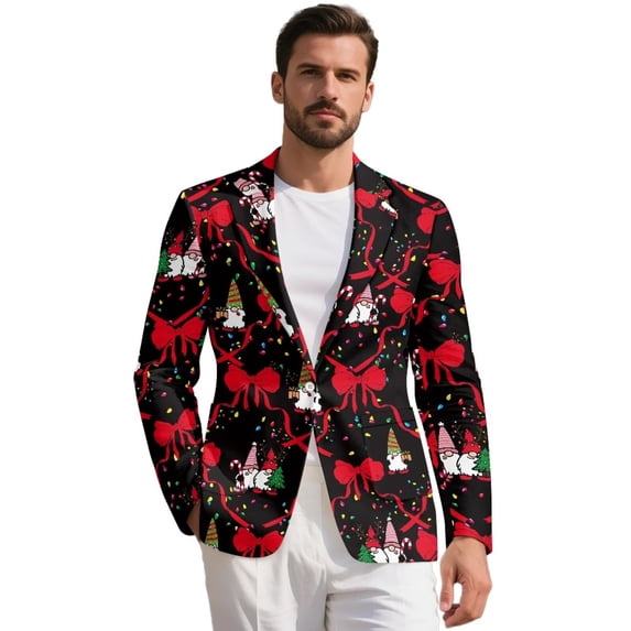 KUIFORTI Gnome Bow Men's Suit Jacket Lightweight Blazer Long Sleeve Sport Coat for Business Travel Office Work Graduation