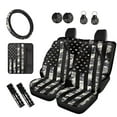 thumbnail image 1 of KUIFORTI Gray US Flag Automobile Seat Covers Set of 12 Car Center Console Cover Steering Wheel Cover Seat Belt Pads Wristlet Keychain Car Cup Coasters Fit for Cars Sedan SUV, 1 of 7