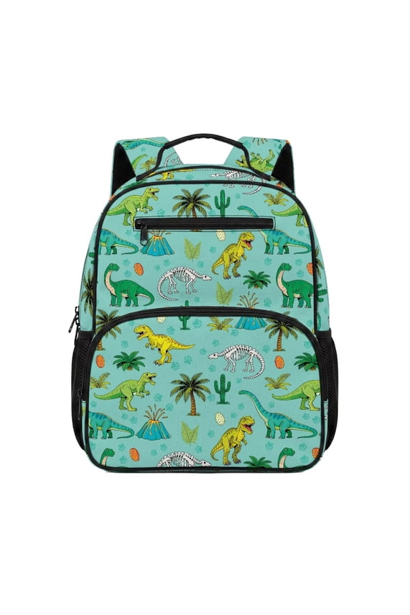 Green Dinosaur Toddler Backpack Boys Kids School Bag with Side Pockets Adjustable Straps Durable 13.5 Inch for Preschool Kindergarten Back to School Gifts