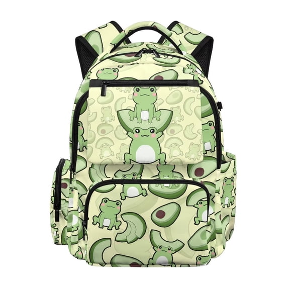 KUIFORTI Green Frog Girls Backpack Kids School Bag Comfortable Adjustable with Straps Multiple Organizer Pockets for Elementary Middle