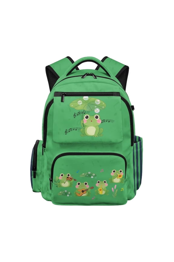 Green Frog School Bag for Kids Backpack for Girl Students Elementary School Versatile Water Resistant Bookbag with Multiple Storage Pockets 17 Inch