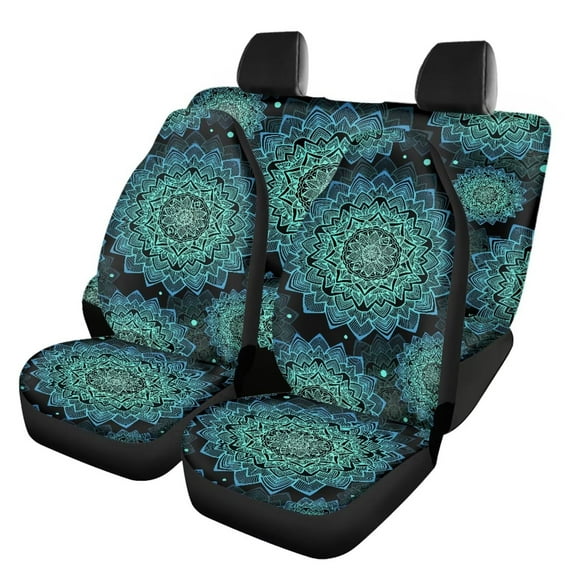 KUIFORTI Green Mandala Car Seat Cover 4 PCS ,Car Front Seats and Rear Bench Cove Universal Vehicle Seats Cushion Pad Mat Automotive Interior Protection Accessories
