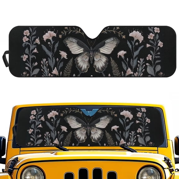 KUIFORTI Grey Butterfly Sunshade Windshield Cover Foldable Front Windshield Shade for Sun, Heat and UV Rays Shade Blocks UV Rays Car Accessories Fit for Jeep Wrangler JL JLU & Jeep Gladiator