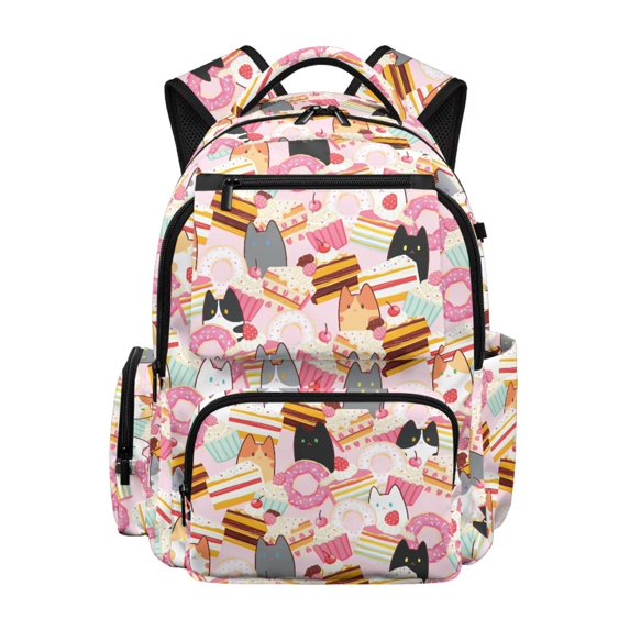 KUIFORTI Grey Cat Kids Backpack Girls Bookbag Lightweight Comfortable with Side Pockets Adjustable Straps Suitable for Elementary Middle Daily Use