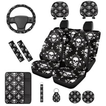 KUIFORTI Halloween Skulls Car Seat Covers Full Set 14 Pcs with Auto Center Console Pad Steering Wheel Cover Seat Belt Pad Cover Cars Headrest Covers for Cars Sedans and SUVs