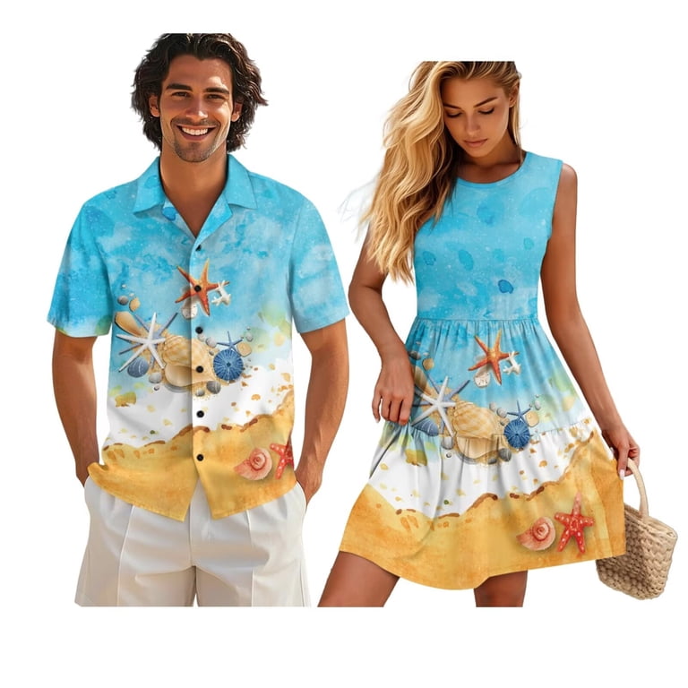 KUIFORTI Hawaii Matching Couple Outfits Starfish Shell His and Hers Summer Outfits Lightweight Loose Swing Sundresses with Soft Fabric Round Neck Fit for Honeymoon Trip - Walmart.com KUIFORTI Hawaii Matching Couple Outfits Starfish Shell His and Hers Summer Outfits Lightweight Loose Swing Sundresses with Soft Fabric Round Neck Fit for Honeymoon Trip - Walmart.com