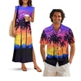thumbnail image 1 of KUIFORTI Hawaii Matching Couple Outfits Sunset Palm Tree His and Hers Summer Outfits Short Sleeve Button Down Soft and Comfortable Fit for Outdoor Picnic Washable, 1 of 7