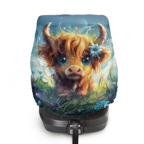 KUIFORTI Highland Cow Car Seat Cover Baby, Carseat Covers for Cars, Washable Infant Car Seat Protector Reusable Car Seat Sun Cover for Baby Soft Baby Travel Accessories