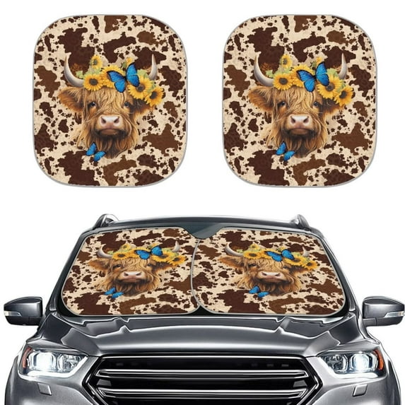 KUIFORTI Highland Cow Car Sun Shade Windshield Foldable Sunshades for SUV Trucks Sedan, Car Window Covers, Blocks Uv Rays Visor Shield Cover Keep Your Vehicle Cool