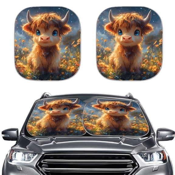 KUIFORTI Highland Cow Sunshade for Car Windshield Cover Sun Shade, Premium Reflective Material Blocks Heat, Shield Cover Block Heat and Sun UV Rays