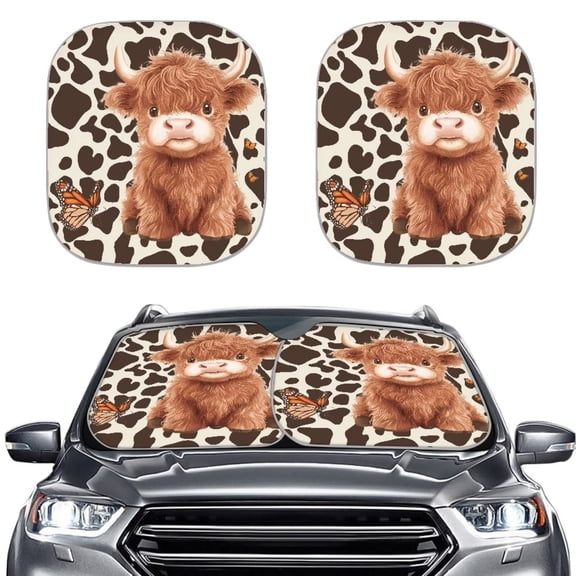 KUIFORTI Highland Cow Windshield Sun Shade Foldable Cute Windshield Cover, Universal Auto Sun Visor for Car Windshield, Keeps Vehicle Cool-UV Ray Protector Sunshade-Easy to Use