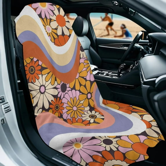 KUIFORTI Hippie Floral Car Seat Covers for Women, Absorbent Microfiber Towels with Storage Bag - Soft Front Seat Protectors for Trucks, SUVs, Sedans (Yoga, Gym, Running Accessories)