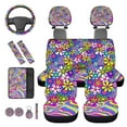 thumbnail image 1 of KUIFORTI Hippie Flower Automobile Seat Covers Set of 14 with Car Headrest Protectors Auto Seat Belt Cover Car Steering Wheel Cover Auto Center Console Pad Fit for Most Cars, 1 of 7