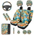 thumbnail image 1 of KUIFORTI Hippie Flowers Automobile Seat Covers Set 14 Pcs with Seat Belt Pads Steering Wheel Cover Auto Center Console Pad Car Headrest Covers Breathable Fit for Most Cars, 1 of 7