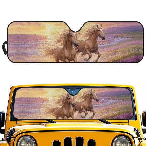 KUIFORTI Horse Brown Windshield Sun Shade Foldable for Jeep Wrangler JL JLU & Jeep Gladiator Sun Visor Blocks UV Rays Sunshade Accessories Sunshade Shield Protector