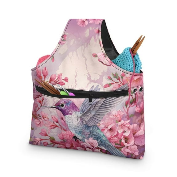 KUIFORTI Hummingbird Crochet Bag and Tote Yarn Bag Pink Yarn Holder for Crocheting - Crochet Storage Bag for Crochet Hooks, Crochet Accessories, Knitting Bag for Crochet Lovers, Large Size