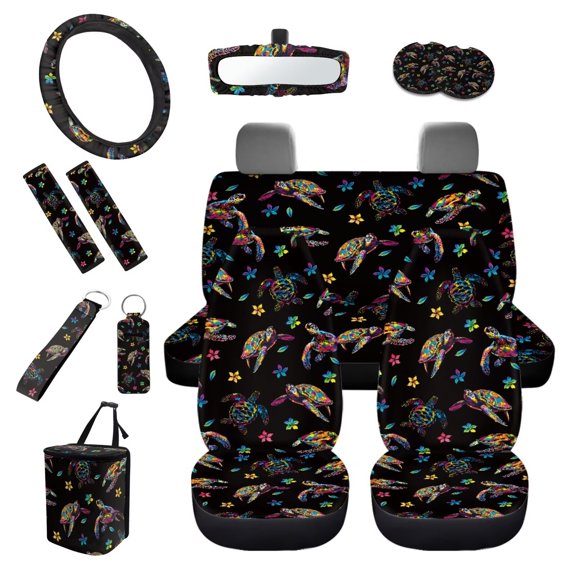 KUIFORTI Hummingbird Sunflower Car Seat Covers Full Set 13 Piece Seat Covers Steering Wheel Cover Seatbelt Covers Keychain Lipstick Protector Cup Coasters Car Trash Can Rear View Mirror Cover