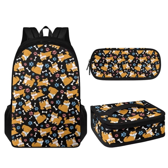 KUIFORTI Insulated Lunch Box Laptop Backpack Pencil Case 3 Pack Cooler Bag Messenger Bag Storage Purse, Cute Cat Dog Paw