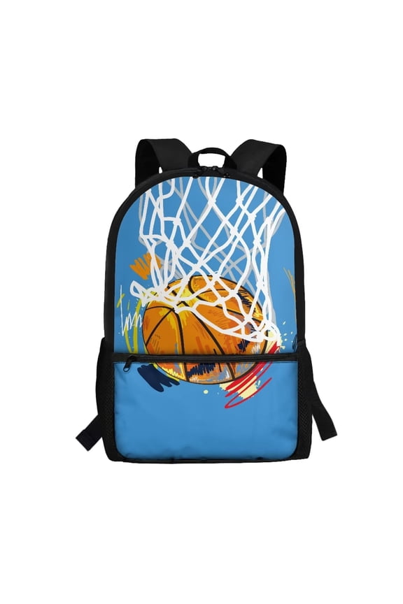 Kid School Backpack Boy Basketball Hoop Print Schoolbags Large Capacity Preschool Backpack Zipper Lightweight Casual Daypacks Rucksack with Side Pockets for Umbrella & Water Bottle