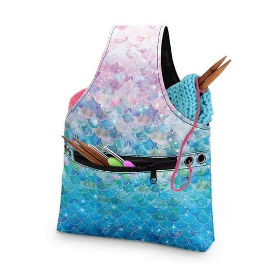 KUIFORTI Knitting Yarn Bag for Crocheting Crochet Bag Organizer, Knitting Bag Yarn Storage Organizer Knitting Gifts for Women Girls, Blue and Purple Fish Scale, Small Size