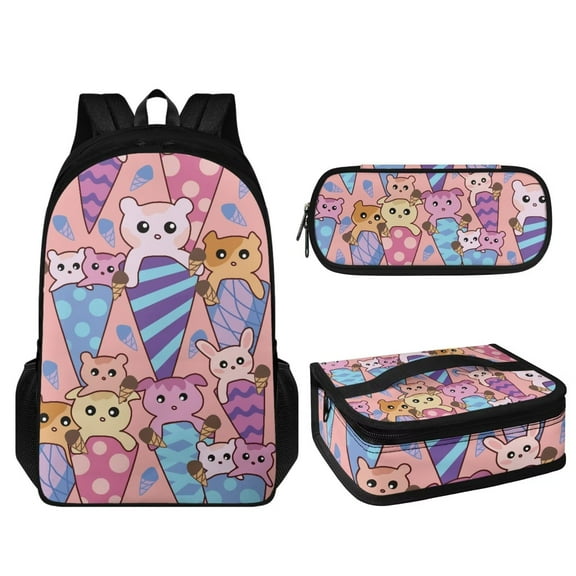 KUIFORTI Large Capacity Ice Packs Small Lunch Bag School Backpack Tote Bag Satchel Food Container Storage, Ice Cream Rabbit Print