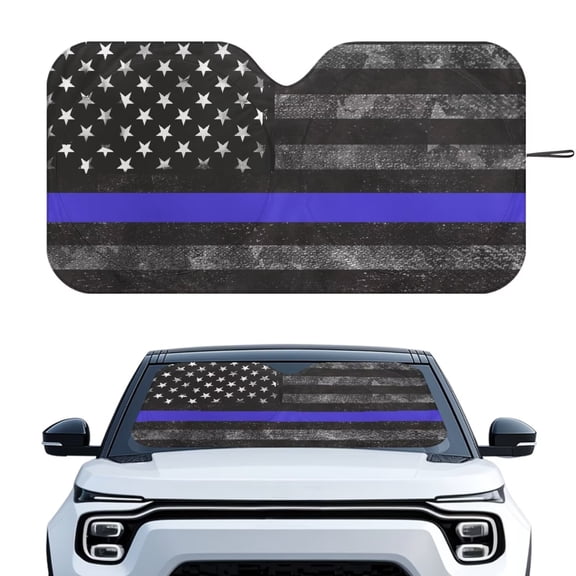 KUIFORTI Large Car Shades for Front Windows American Flag Windshield Sunshade Blocks UV Rays, Reusable Car Window Screen with Collapsible Design & Full UV Blocking, 66.53"×34.44"