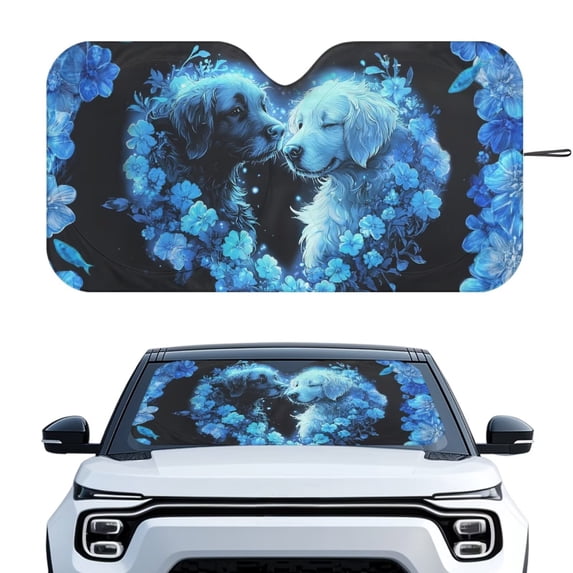 KUIFORTI Large Car Windshield Sun Shade Foldable Car Front Window Covers Universal Car Accessories Sun Heat UV Rays Visor Protector for Cars SUV Truck Sedan Van Hatchback, Dog Black
