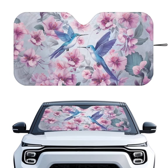 KUIFORTI Large Windshield Sun Shade Cute Hummingbird Car Window Shade Keep Vehicle Cool Protect Your Car from Sun Heat & Glare Best UV Ray Visor Protector, 66.53" x 34.44"