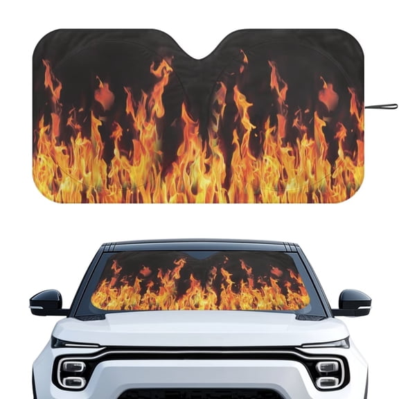 KUIFORTI Large Windshield Sun Shade, Flame Car Window Shade Keep Vehicle Cool Protect Your Car from Sun Heat & Glare Best UV Ray Visor Protector, 66.53" x 34.44"